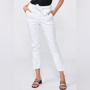 PAIGE Mayslie High Waist Tie Belt Exposed Button Joggers in Crisp White Size 33